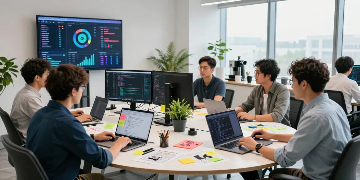Team collaborating on 纸飞机中文版 software in a vibrant workspace