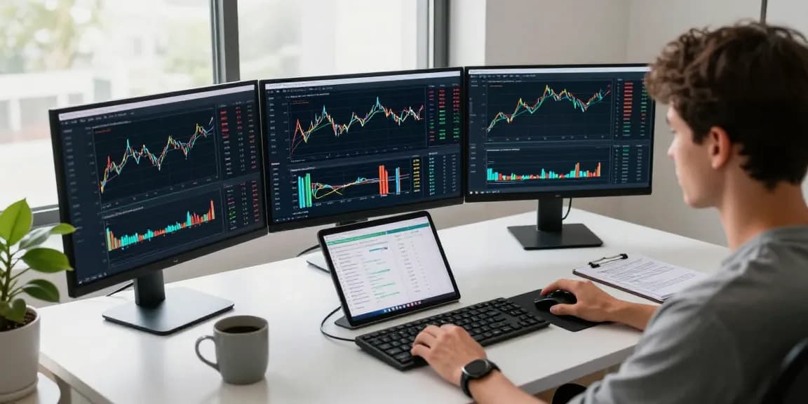 Stellar lumens price prediction workspace with crypto trading tools, real-time charts, and modern tech setup