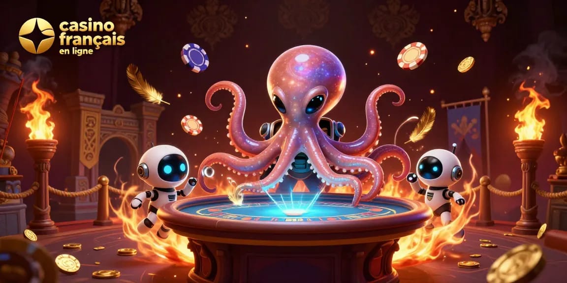 Testez le meilleur jeu au casino francais en ligne avec des octopodes en 3D et des jetons de poker orbitants.