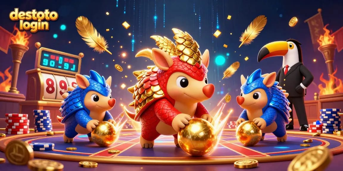 Experience the excitement of destoto login with a vibrant 3D scene showcasing rival pangolins in action.