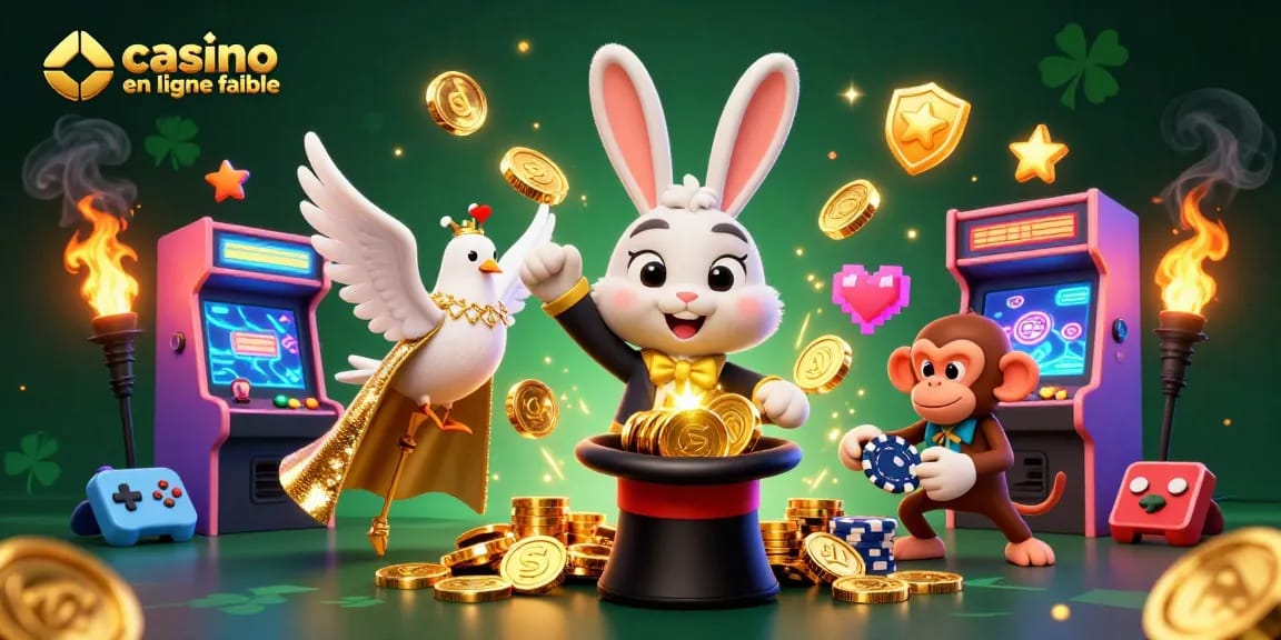 Jouez au casino en ligne fiable avec des pièces d'or et un magicien dans un décor ludique.