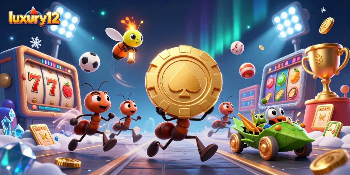 Experience luxury12's dynamic gameplay with a heist-themed, cartoon illustration rich in casino elements.