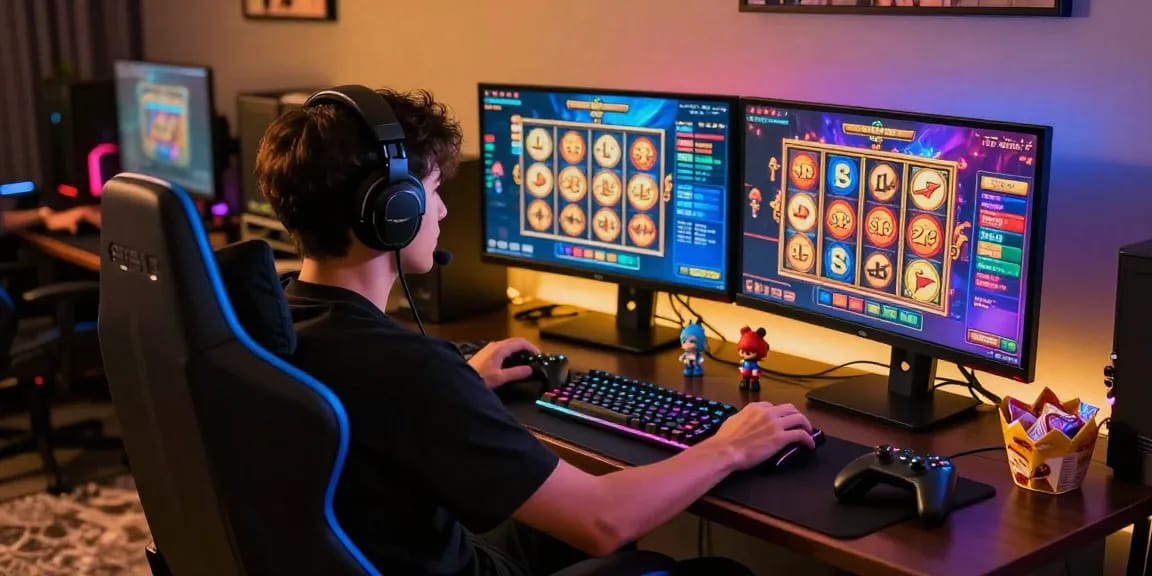 Engaging slot dana gaming scene featuring a focused player and vibrant game graphics.