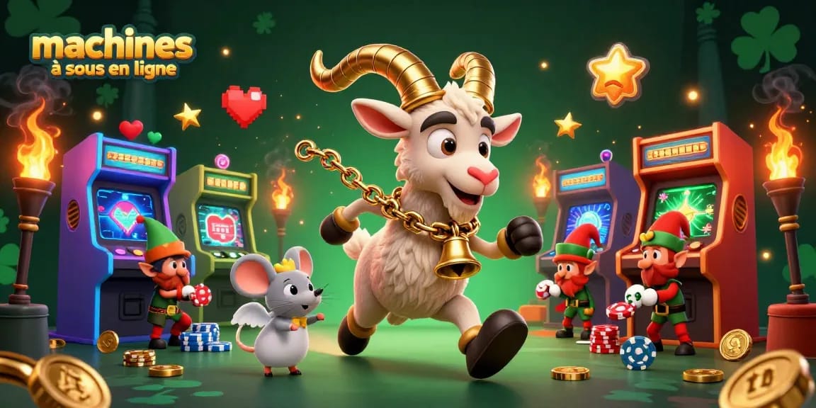 Jouez aux machines à sous en ligne dans un casino animé et festif avec des personnages ludiques
