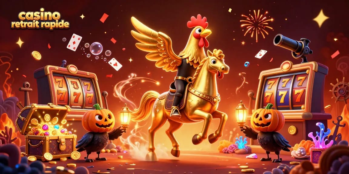 Illustration dynamique sur le casino représentant le thème du "casino retrait rapide" avec des éléments de jeux et ambiance festive.