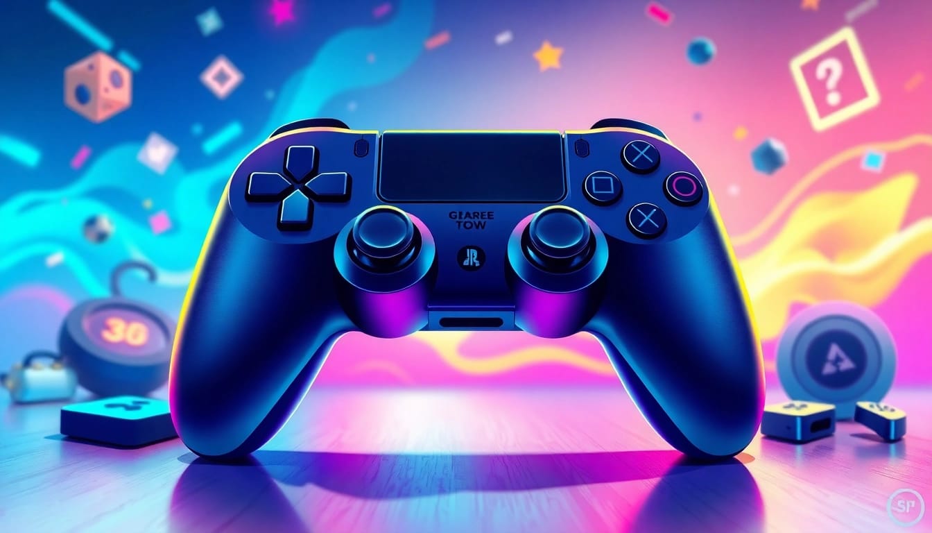 Engage with the innovative world of yono game featuring a sleek controller and vibrant dynamic backgrounds.