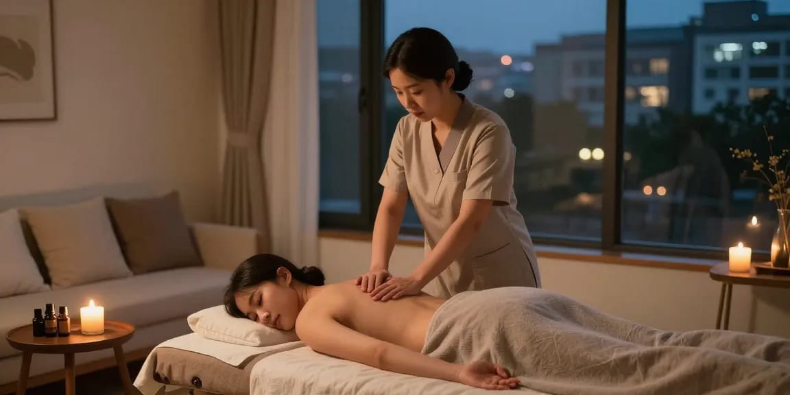 Relaxing 노원출장안마 massage scene with a therapist and soothing atmosphere