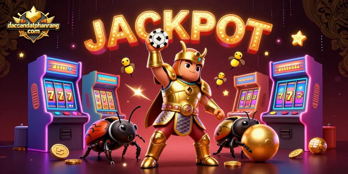 Experience thrilling gameplay at dacsandatphanrang com with vibrant casino elements and a jackpot theme illustration.