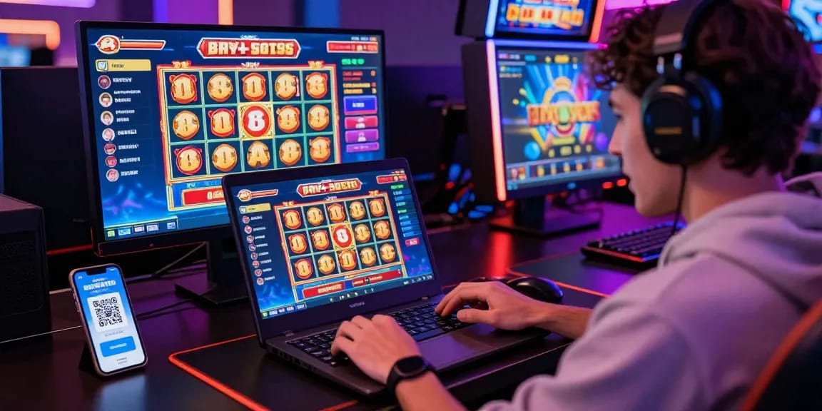 Player immersed in slot depo 1k gaming experience, highlighting excitement and QRIS payment options.