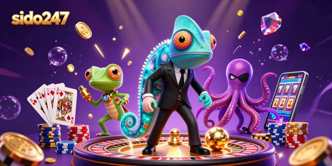 Cascade winning with SIDO247's vibrant 3D casino characters surrounded by coins and cards.