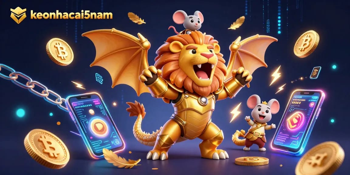 Experience the excitement of keonhacai5nam betting with a triumphant chimera and crypto elements.