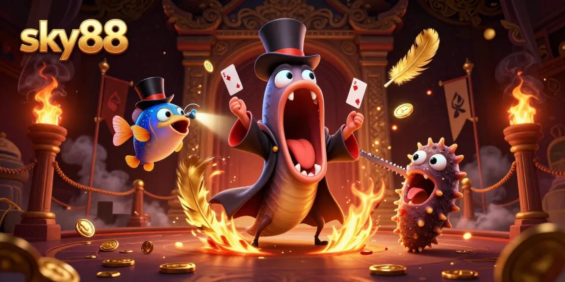 Engage with thrilling entertainment at sky88, showcasing vibrant casino magic and festive elements.