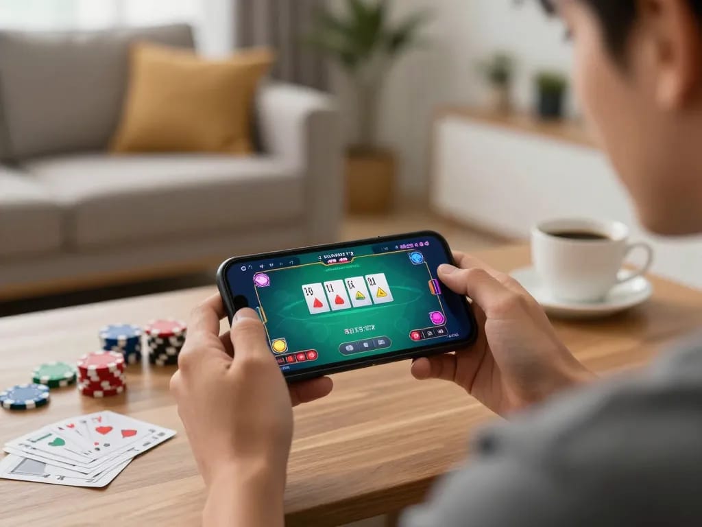 Engaging online poker game on smartphone showcasing 789win with vibrant graphics and strategic betting.