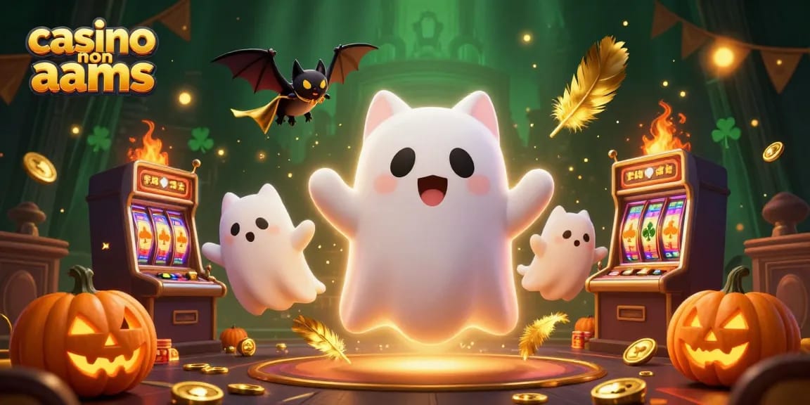Esplora il magico mondo dei casino non AAMS con un gatto fantasma e un pipistrello, circondati da gettoni e monete d'oro.