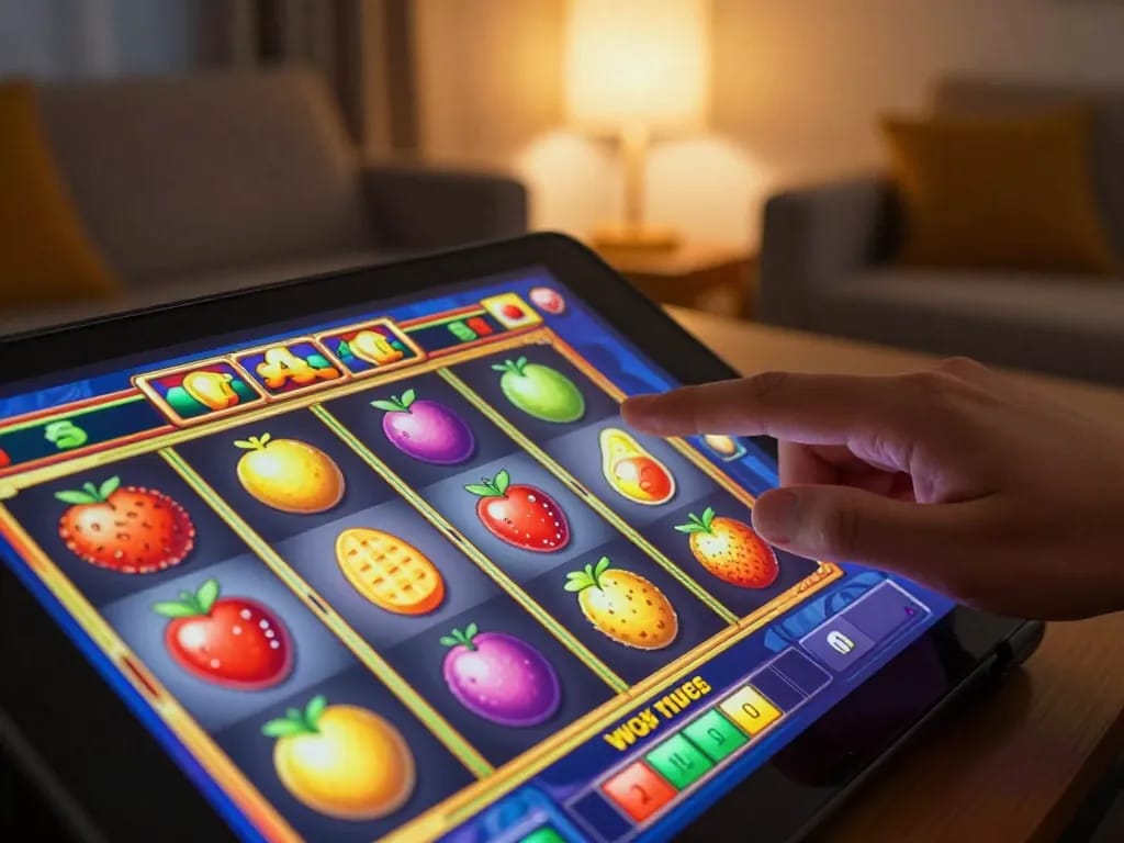 Engaging gameplay on a tablet showcasing slot gacor action in a cozy home setting