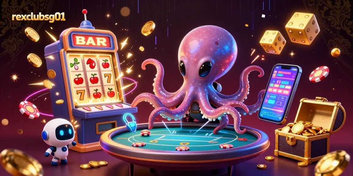 Maximize your chances with rexclubsg01 as an alien octopus engages in thrilling casino action.