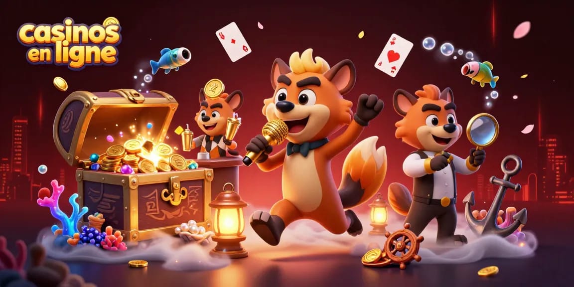 Jouer à des casinos en ligne avec des hyènes, effets de cartes flottantes et atmosphère festive.