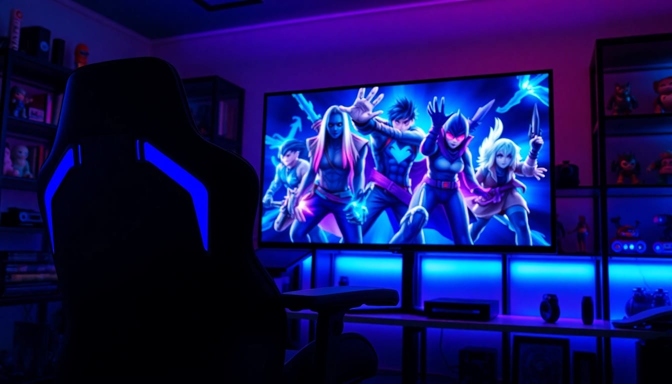 Engage with the world of yono game through an immersive gaming setup, showcasing characters and atmosphere.