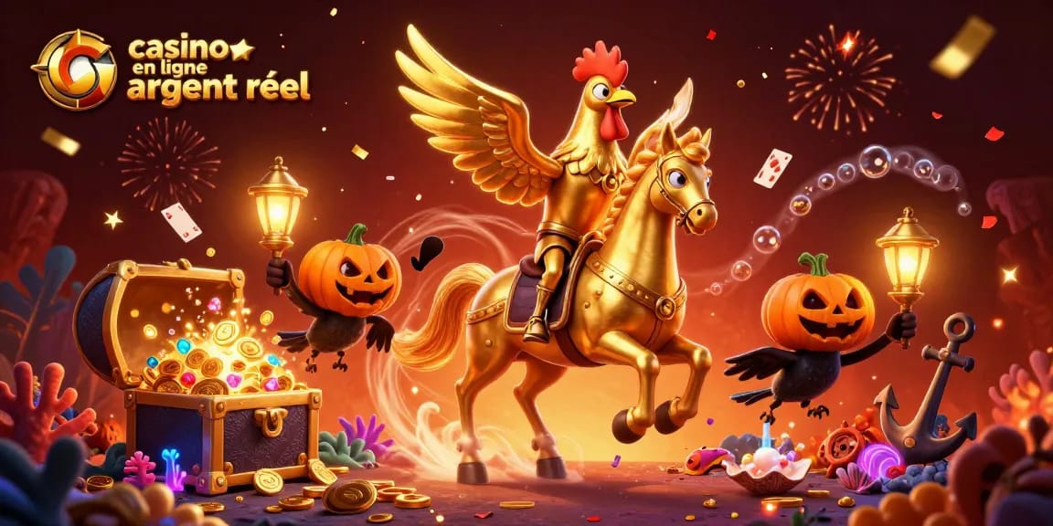 Jouez sur un casino en ligne argent réel avec un fantastique coq doré et des amis à travers un décor magique.