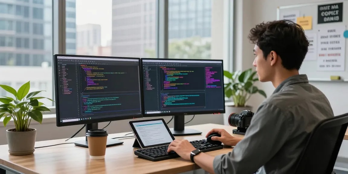 Software developer coding at modern workspace, reflecting tech innovation from https://rokok88.net.