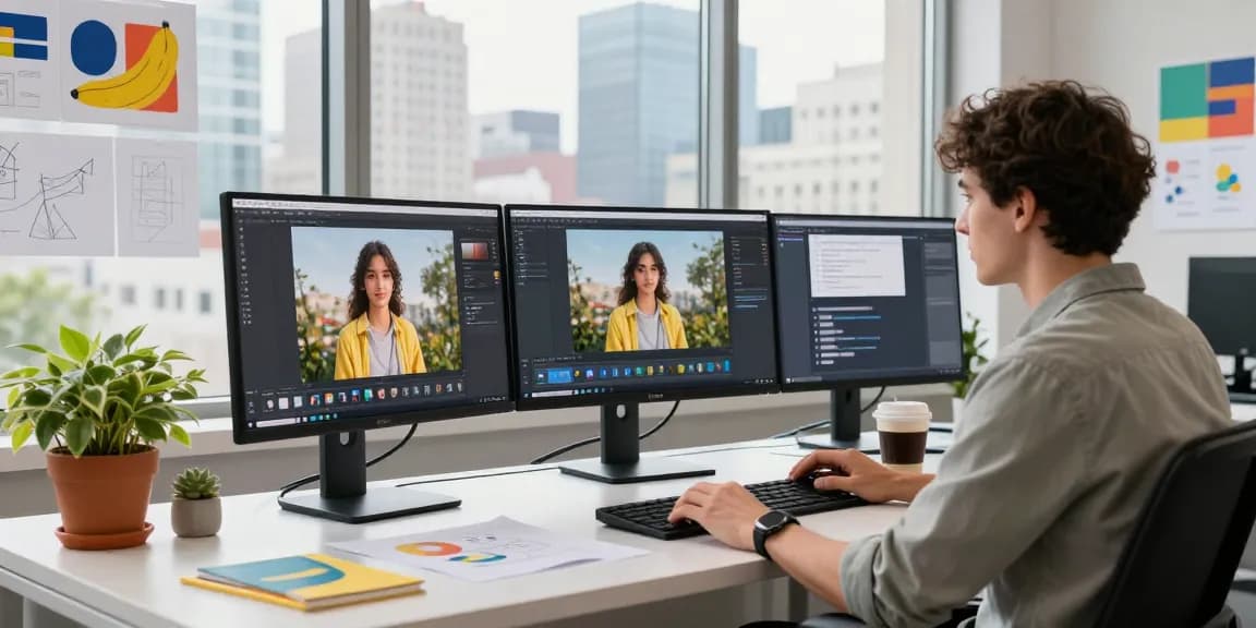 Dynamic workspace with nano banana pro image editing tools in action, showcasing AI creativity.