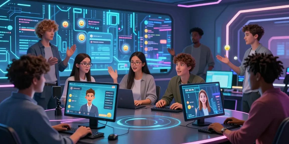 Engaging virtual chat scene showcasing porn chat ai interactions with diverse avatars in a vibrant digital landscape.