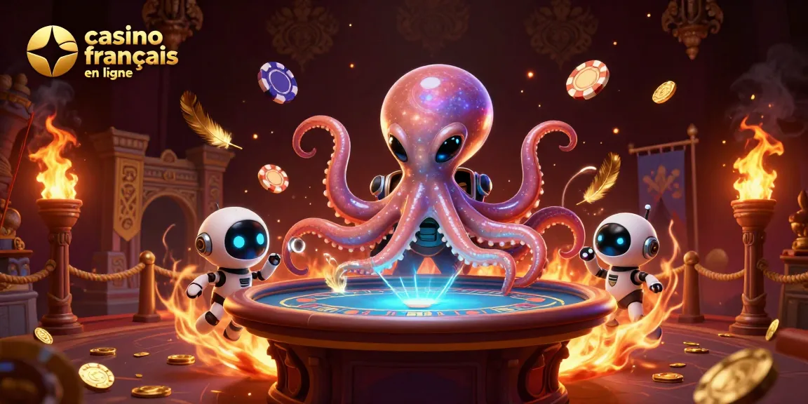 Testez le meilleur jeu au casino francais en ligne avec des octopodes en 3D et des jetons de poker orbitants.