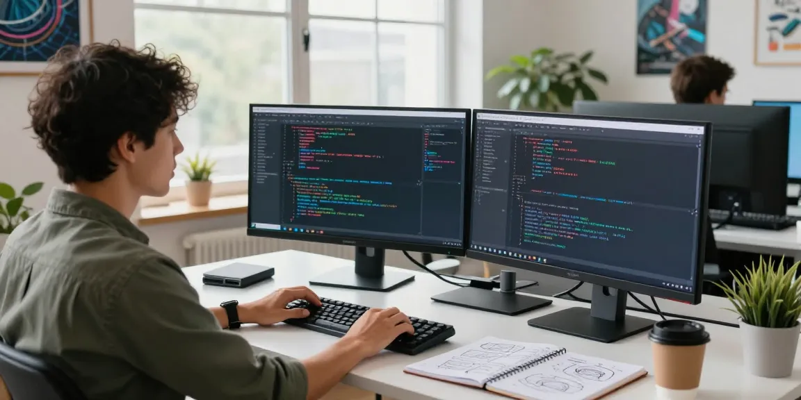 Developer crafting a new open claw skill in a modern workspace, immersed in coding.
