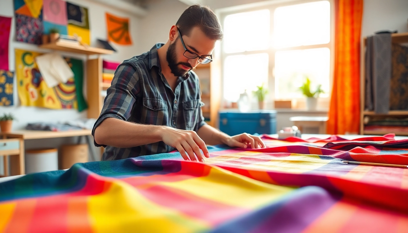 Creëren met viscose in een levendige studio vol ontwerpen.