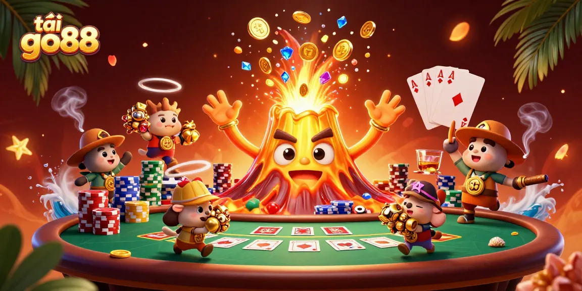 Play and win with tải go88 at the dynamic casino volcano scatter of gold and poker elements.