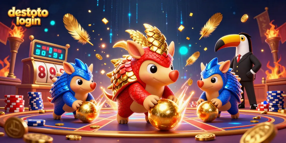 Experience the excitement of destoto login with a vibrant 3D scene showcasing rival pangolins in action.