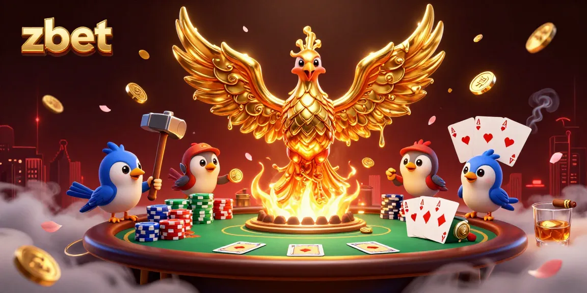 Engage with zbet via an illustration showcasing a golden phoenix and vibrant casino elements.
