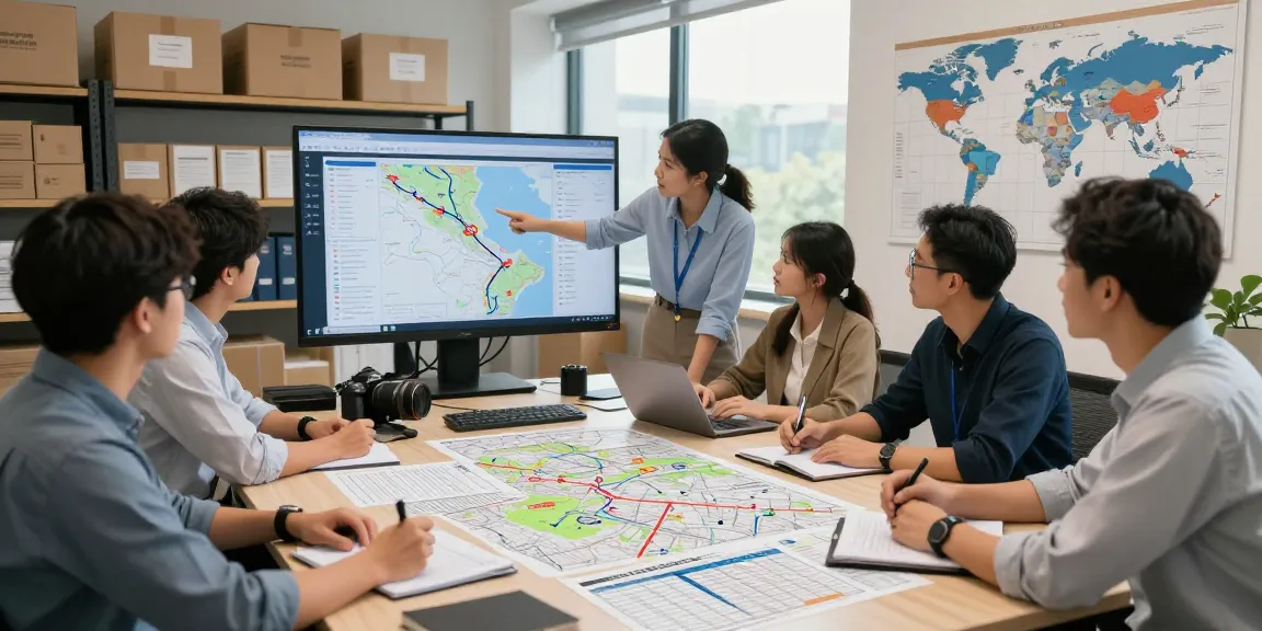 Logistik Dortmund: Team bei der Planung internationaler Transporte in modernem Büro.