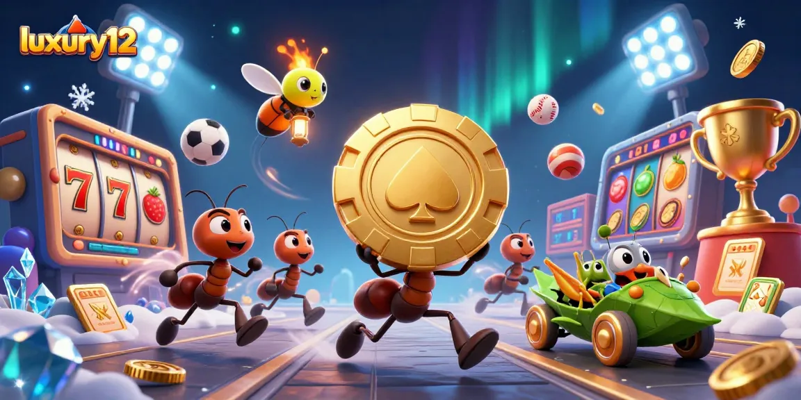 Experience luxury12's dynamic gameplay with a heist-themed, cartoon illustration rich in casino elements.