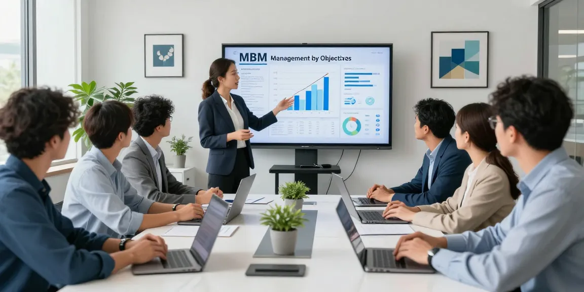Team discussing MBM strategies in a modern office with data analytics.