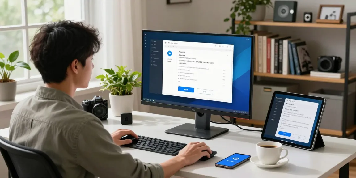 Focusing on the Telegram China desktop app in a modern home office setting with tech gadgets.