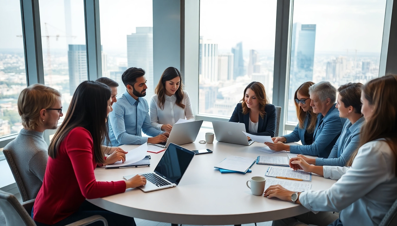 Engaging discussion on contracts and grants among professionals in a modern conference room.
