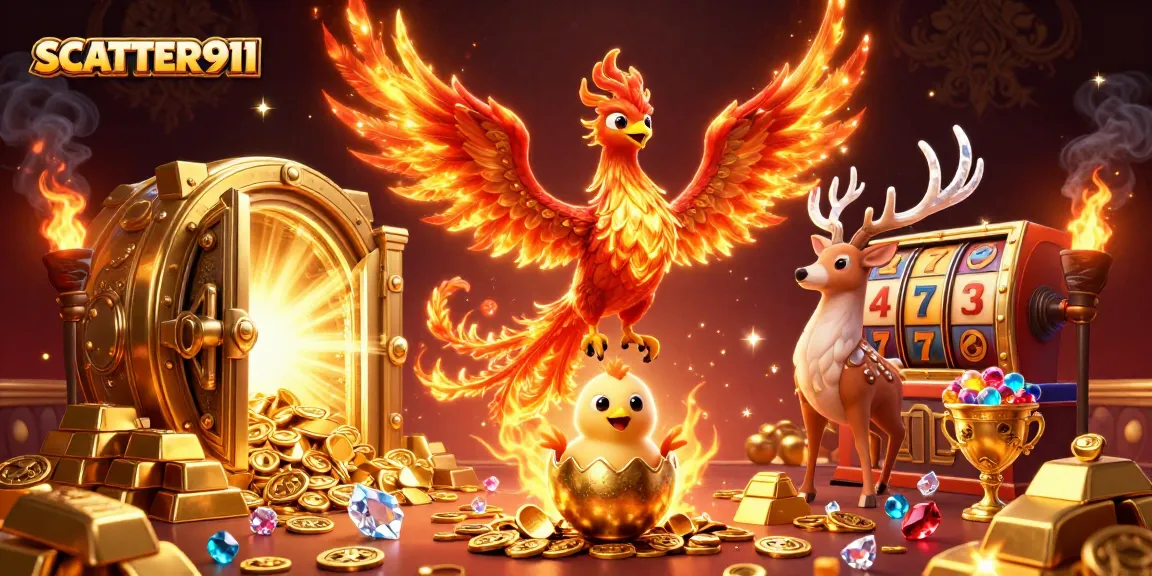Experience SCATTER911's thrilling world of online casinos with golden treasures and vibrant characters.