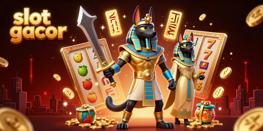 Experience the excitement of slot gacor with ancient Egyptian themes, vivid characters, and vibrant casino elements.
