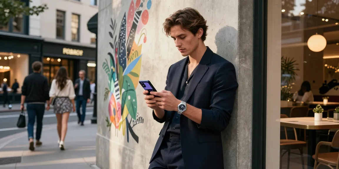 Person showcasing a rolex super clone watch in a trendy urban environment, highlighting luxury and style.