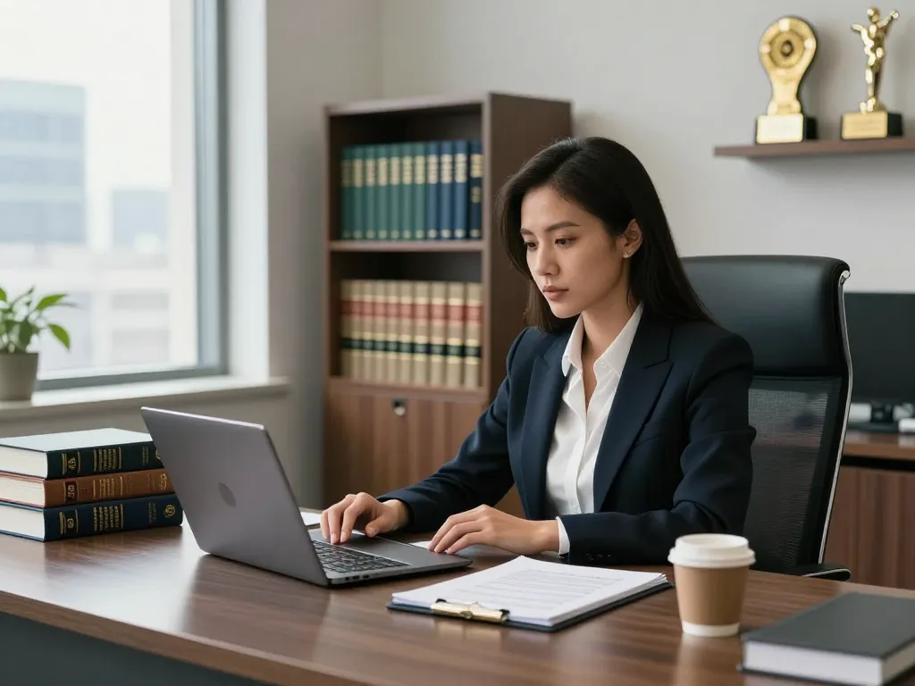 USA lawyers in a modern office setting focusing on case files and legal resources.