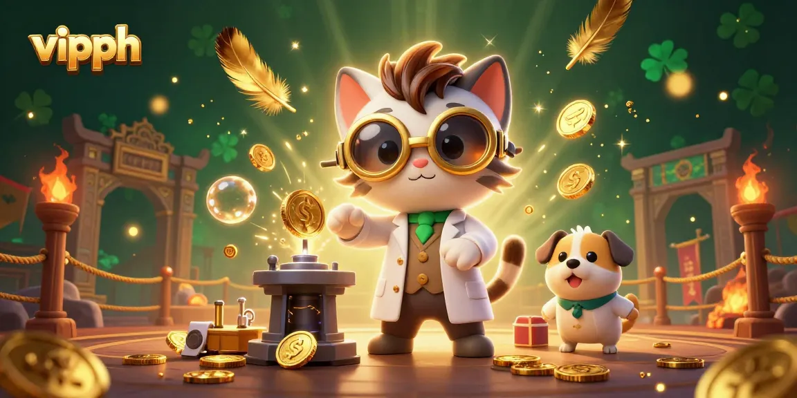 Engage in thrilling gaming with vipph as mad scientist cat and assistant dog spark gold-coin action.