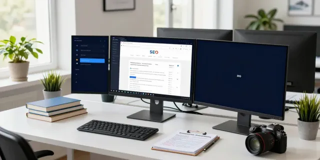 SEO expert analyzing rokok88 link in a modern digital marketing workspace.