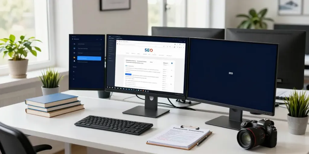 SEO expert analyzing rokok88 link in a modern digital marketing workspace.