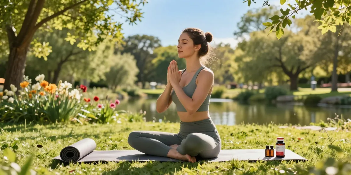 Practicing yoga outdoors with premium astaxanthin supplements, promoting holistic health in nature.