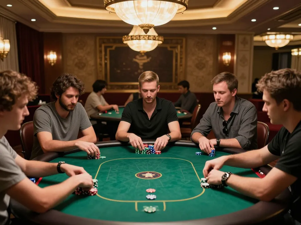 Players engaging in high-stakes poker with lc88 app strategy in a luxurious casino setting