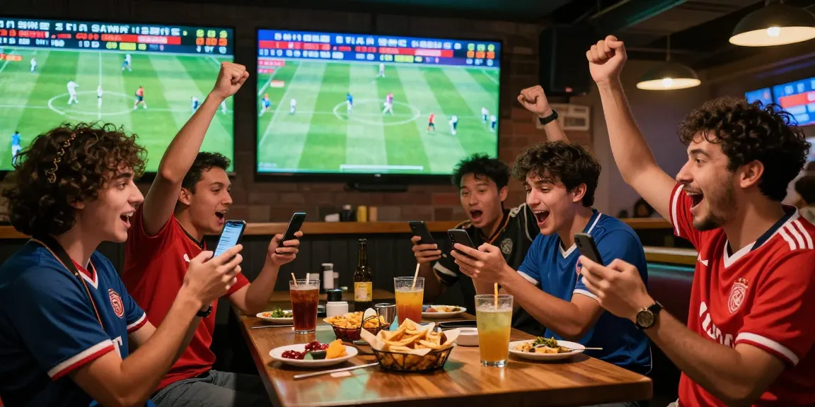 Football fans engaging with keobongdahomnay odds in a lively sports bar environment