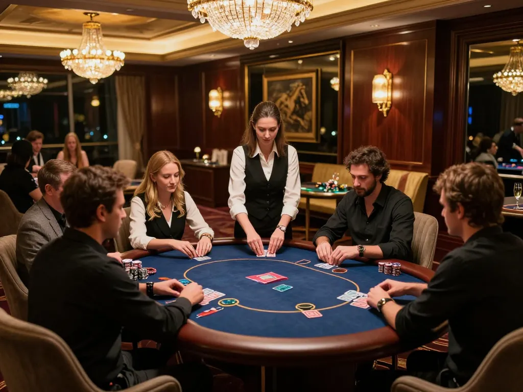 Onbet players enjoying high-stakes poker in a luxurious setting, showcasing thrilling gameplay