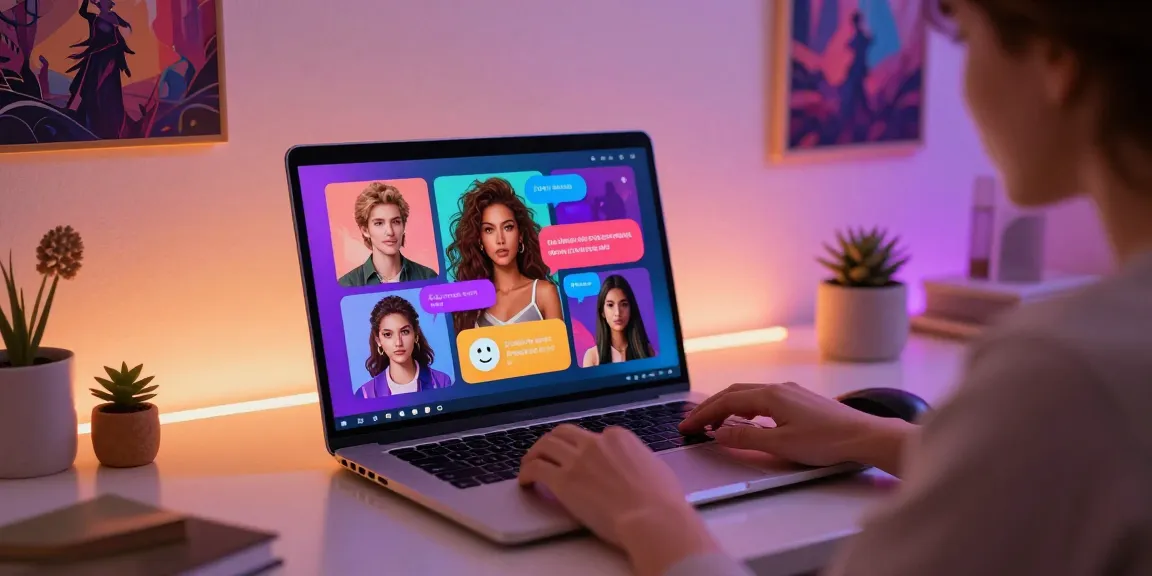 Engaging NSFW AI chat session on a sleek laptop with vibrant character visuals.