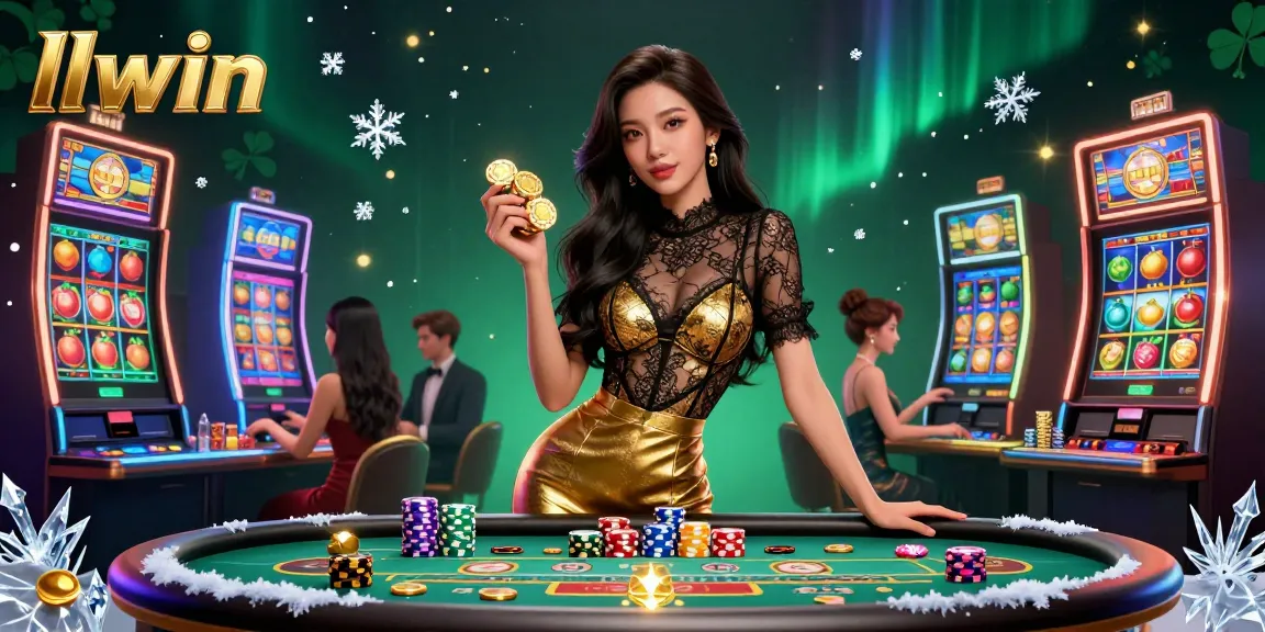 Join the excitement at llwin with a glamorous Asian dealer confidently overseeing high-stakes Baccarat.